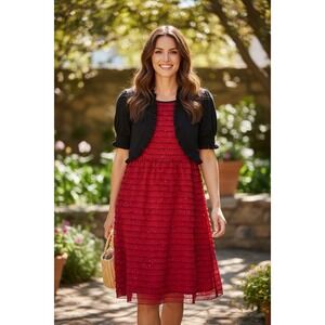Speechless Red Polka Dot Sequin Ruffle Tiered Party Dress Bolero Women Sz 20.5